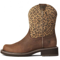 Ariat Ladies Fatbaby Heritage Fay Distressed Brown Leopard Print Western Boots