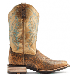 Ariat Ladies Olena Bronze Age Green Mile Tooled Leather Western Boots