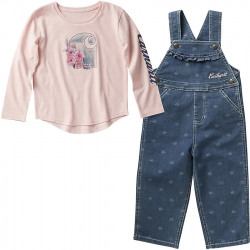 Carhartt Toddler Girl's Graphic T-Shirt And Denim Flower Printed Overall Set