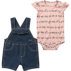 Carhartt Toddler Girl's Daisy Chain Print Bodysuit And Denim Overall Set