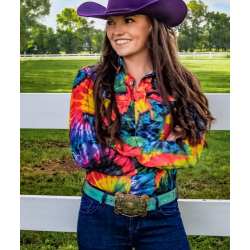 Cowgirl Tuff Tye Dye Athletic Performance Button Up Shirt