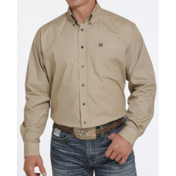 Cinch Men's Long Sleeve Khaki Print Button Western Shirt