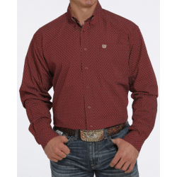Cinch Men's Long Sleeve Burgundy Print Button Western Shirt