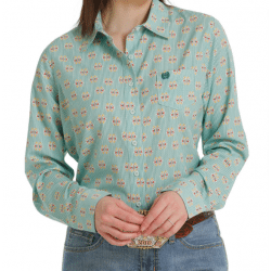 Cinch Ladies Areana Flex Button Down Green Blue Print Western Shirt