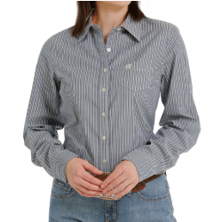 Cinch Ladies Long Sleeve Button Blue Stripe Western Shirt