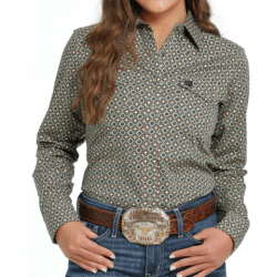 Cinch Women's Long Sleeve Western Snap Shirt - Olive Print