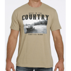 Cinch Men's Heather Khaki Made In The Country Logo T Shirt