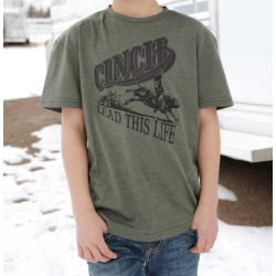 Cinch Boys Short Sleeve Heather Olive Logo Tee