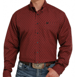 Cinch Men's Chevron Dark Red Print Button Western Shirt