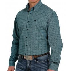 Cinch Men's Long Sleeve Dark Turquoise Aztec Print Button Western Shirt