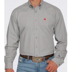Cinch Men's Gray White Geo Print Button Down Western Shirt