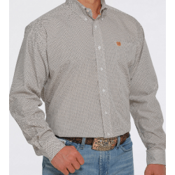 Cinch Men's White Orange Geo Print Button Front Western Shirt
