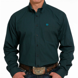 Cinch Men's Black Teal Geo Print Button Western Shirt
