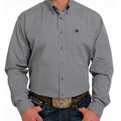 Cinch Men's Grey Black Print Button Western Shirt