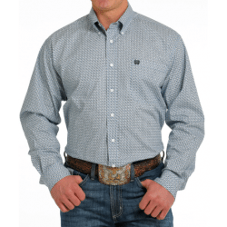 Cinch Men's Long Sleeve Button Light Blue Geo Print Western Shirt