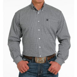 Cinch Men's Long Sleeve Button Grey Cream Geo Print Western Shirt