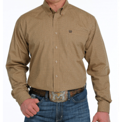 Cinch Men's Long Sleeve Khaki Brown Print Button Down Western Shirt