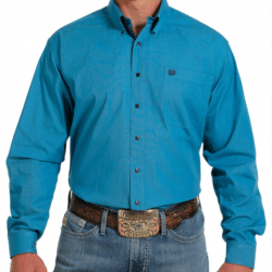 Cinch Men's Turquoise Navy Print Button Western Shirt