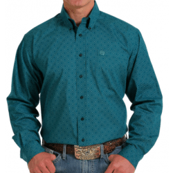 Cinch Men's Teal Geo Print Long Sleeve Button Western Shirt