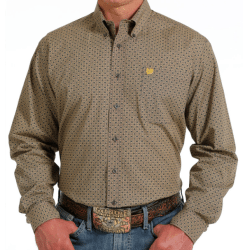 Cinch Men's Brown Tan Geo Print Button Western Shirt