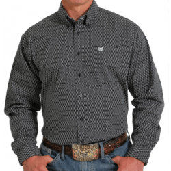 Cinch Men's Classic Fit Navy Light Blue Geo Print Button Western Shirt