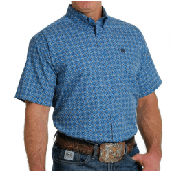 Cinch Men's Short Sleeve Button Blue Geo Print Western Shirt