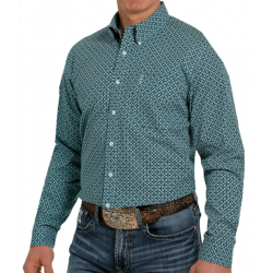Cinch Men's Modern Fit Button Turquoise Print Western Shirt