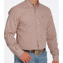 Cinch Men's Pink Burgundy Geo Print Button Western Shirt