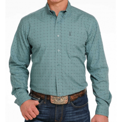 Cinch Men's Modern Fit Teal Geo Print Button Down Western Shirt