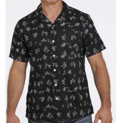 Cinch Men's Short Sleeve Black Cartoon Cowboy Print Button Shirt