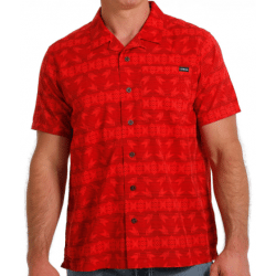 Cinch Men's Red Aztec Print Short Sleeve Button Western Shirt