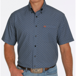 Cinch Men's Short Sleeve Blue Print Areaflex Button Down Shirt