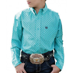 Cinch Boy's Long Sleeve Turquoise Print Button Western Shirt