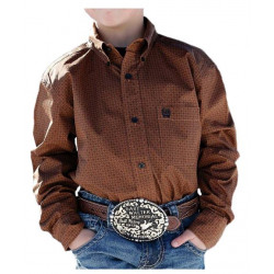 Clinch Boy's Long Sleeve Brown Print Button Shirt