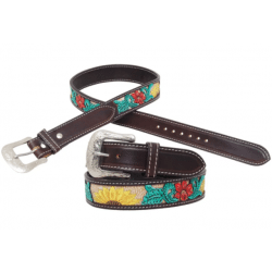 Circle Y Multi Colour Rising Sunflower Filigree Leather Tooled Belt