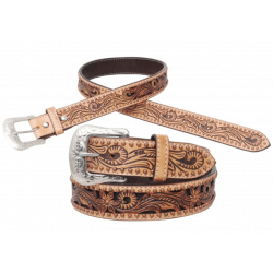 Circle Y Texas Flower Classic Tooled Leather Belt With Spots