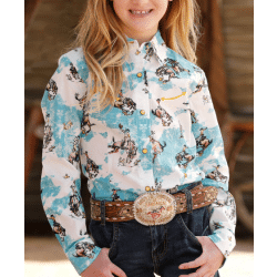 Cruel Girls Long Sleeve Button Cowgirl Print Western Shirt