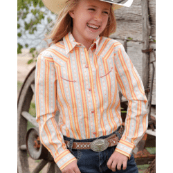 Cruel Multi Colour Strip Button Down Girl's Western Shirt