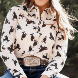 Cruel Girl's Tan Buckin Horse Print Snap Western Shirt