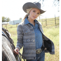 Cruel Blanket Stripe Fleece Grey Trucker Jacket