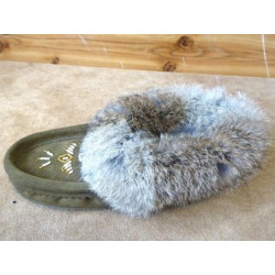Laurentian Chief Beaded Padded Sole Lined Forest Green Moccasins