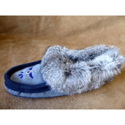 Laurentian Chief Blue Fur Beaded Lined Moccasins