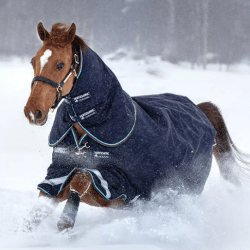 Horseware Ireland Rambo Duo 100g Outer With 300g Liner Turnout Blanket With Hood Navy