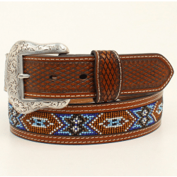 Nocona 1.5" Diamond Bead Inlay Tan Leather Belt