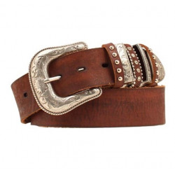 Nocona Solid Brown Leather Belt With Silver Keepers
