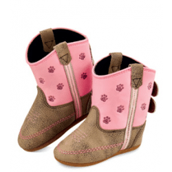 Old West Pink Brown Paw Print Poppets Wester Boots