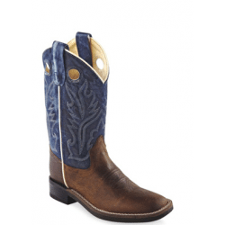 Old West Youth Square Toe Blue Leather Cowboy Boots