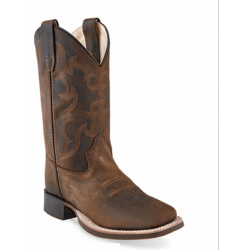 Old West Youth Brown Square Toe Cowboy Boots