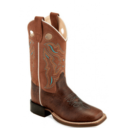 Old West Youth Tan Turquoise Leather Western Boot