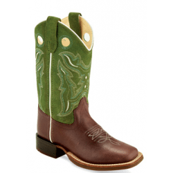 Old West Youth Green Leather Western Boots